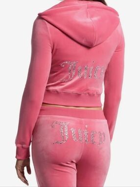 NWT Juicy Couture Mixed Crystals Velour Track Pants/Hoodie Jacket Set